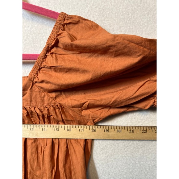 MNG Orange Cotton Square Neck Puff Sleeve Tiered Mini‎ Dress Size 4 - Picture 7 of 12